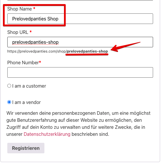 Schritt 2 - Shopnamen eingeben